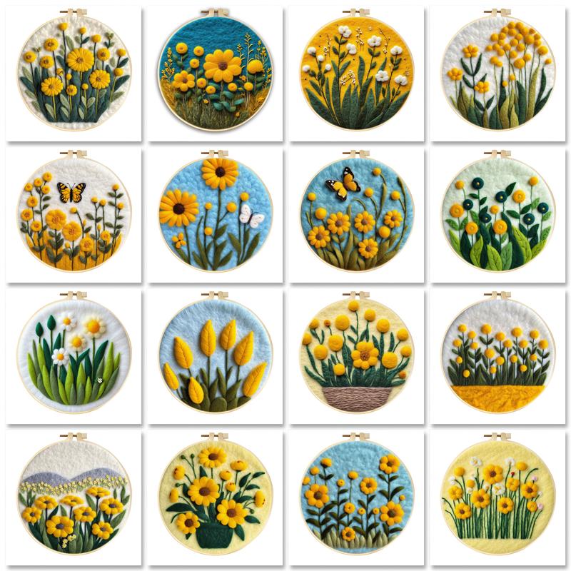GATYZTORY Wollfilz-Gemälde, DIY-Wollstickerei-einstellen, kreative Blumenlandschaft, Wolle, Nadelfilz, Bild-einstellen, Basteln, Gemälde,
