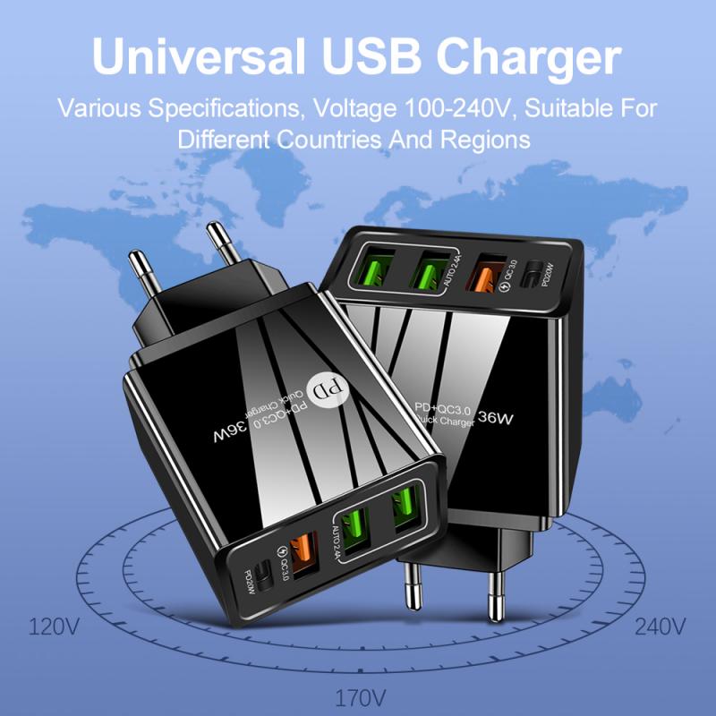 PD20W + QC3.0 2.4A Dual Usb Snel Opladen Mobiele Telefoon Oplader Multi-Poort Usb Met Pd Opladen Hoofd voor Iphone Samsung Xiaomi