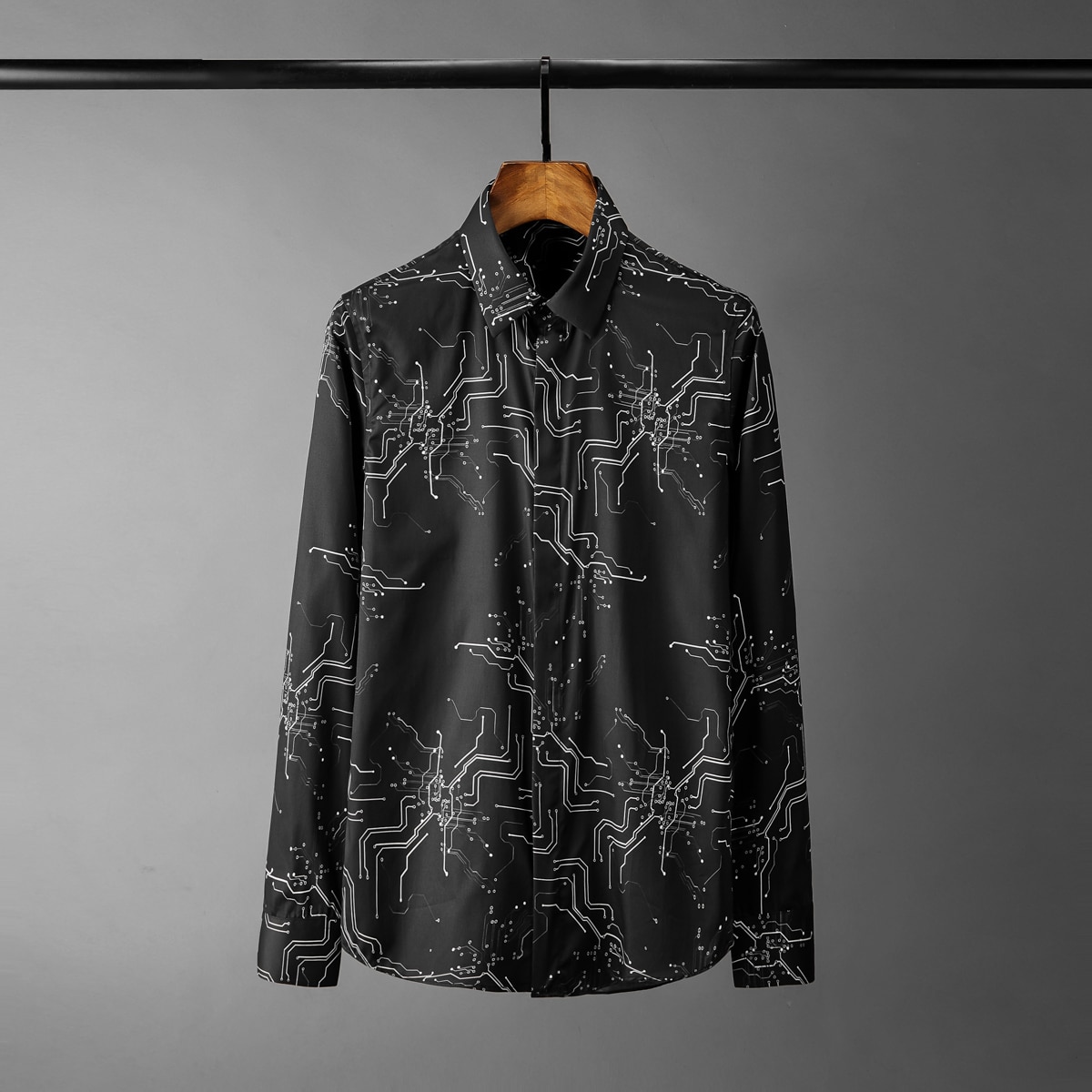 Lyxiga 100% - bomulls elektroniskt tryckta långärmade skjortor för herr plus storlek 4xl slim fit festmankappor