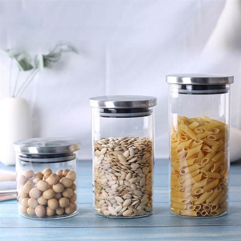 Transparent Glass Food Storage Box Dry Grains Food Storage Bottle Container Kitchen Organizers Sealing Storage Case Jars