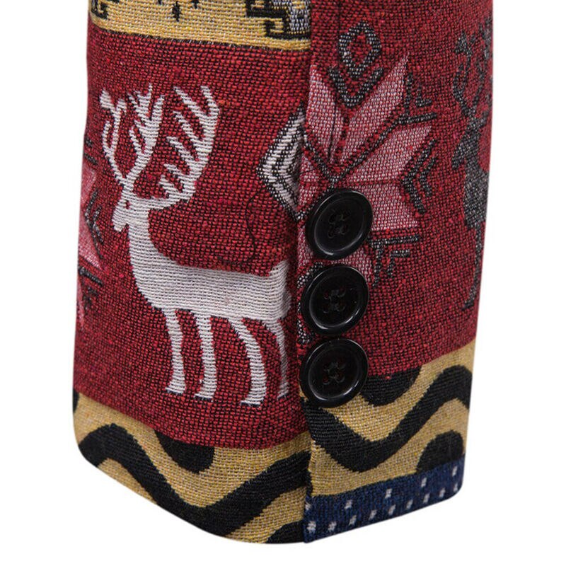 Trend Christmas Men's Slim Fit Stylish Casual One Button Blazers Coat Autumn Winter Unique Print Suit Outwear