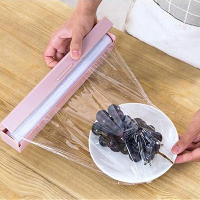 Cling Film Storage Box With Cling Film Cutter Plastic Wrap Dispenser Storage Holder Simple Style Kitchen Tool
