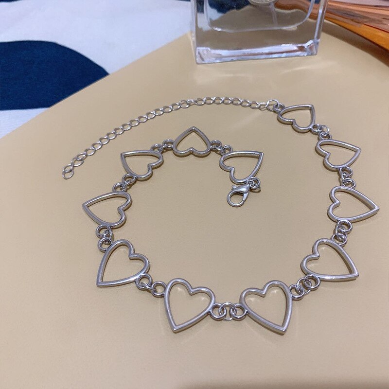 2022 new hollow korean cute love heart choker necklace declaration girlfriend cute bicolor necklace jewelry collier femme