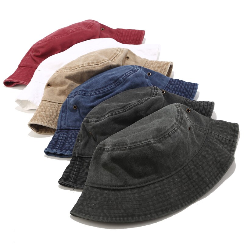 Soild Bucket Hat Unisex Fisherman Hat Old Material Hiking Hat Women Ourdoor Cap Foldable Chapeau Men