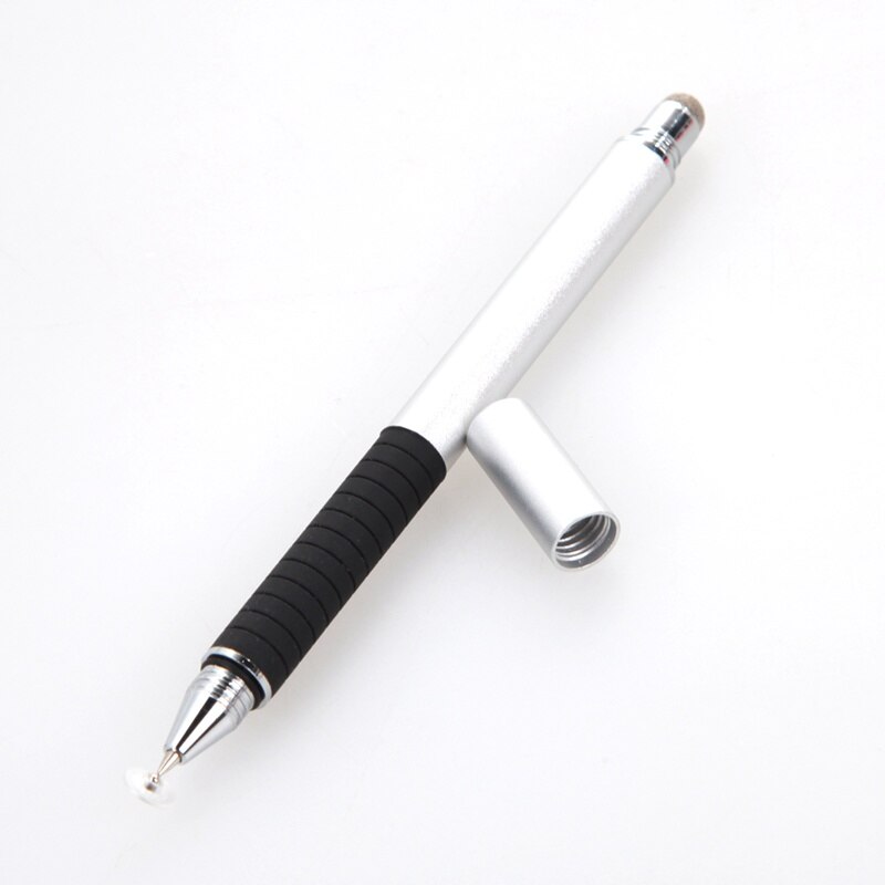 2 in 1 Mutilfuction Fijne Punt Ronde Dunne Tip Touch Pen Capacitieve Stylus Pen voor iPad iPhone Alle Mobiele Telefoons tablet: Silver