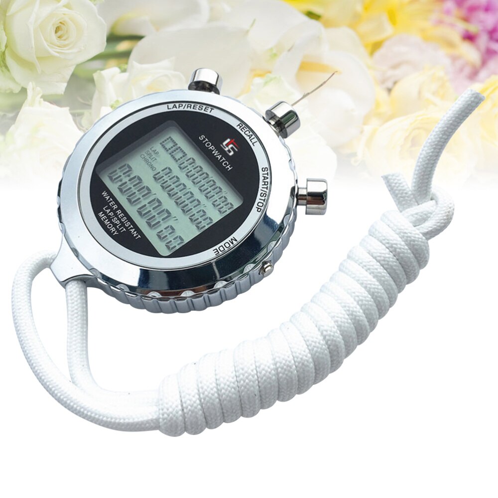 1PC Digital Timer Sport Stopwatch Handheld Electronic Timer Running Chronograph with Strap (3 Row, 10 Track