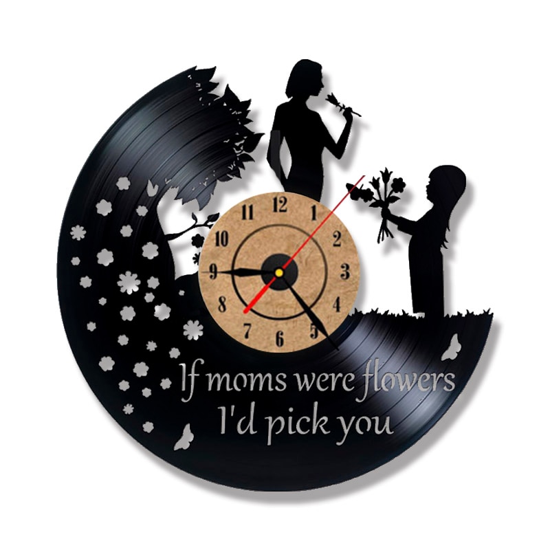 Feliz Día de la madre reloj de disco de vinilo hueco redondo silencioso LED relojes antiguo colgante reloj único para la gran mamá decoración del hogar