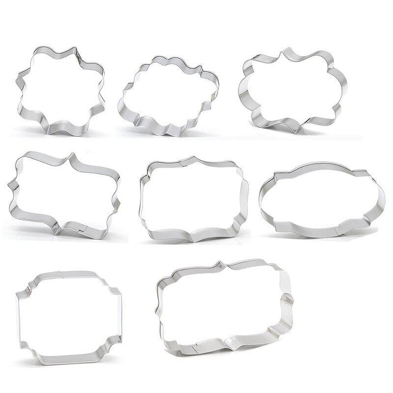 8 Style Plaque Cookie Cutter, Frame Shapes Sugar Cookie Cutters for Birthday Wedding Baby Shower, DIY Stainless Cookie Mold