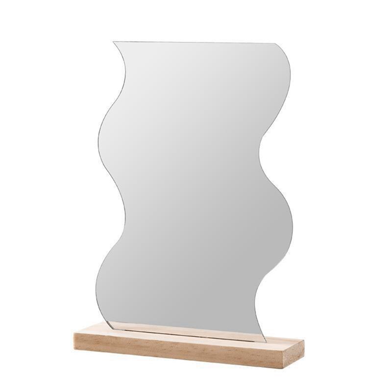 Koreaanse Stijl Make-Up Spiegel Ins Acryl Decoratieve Spiegel Houten Base Cosmetische Beauty Tools: Blauw