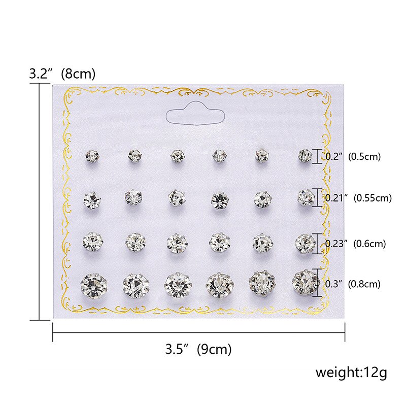 12 Pairs/set Classic Crystal Stud Earring Sets Women's Round Ball Metal Pearl Flower Earrings For Women Girl Mixed Jewelry: 320