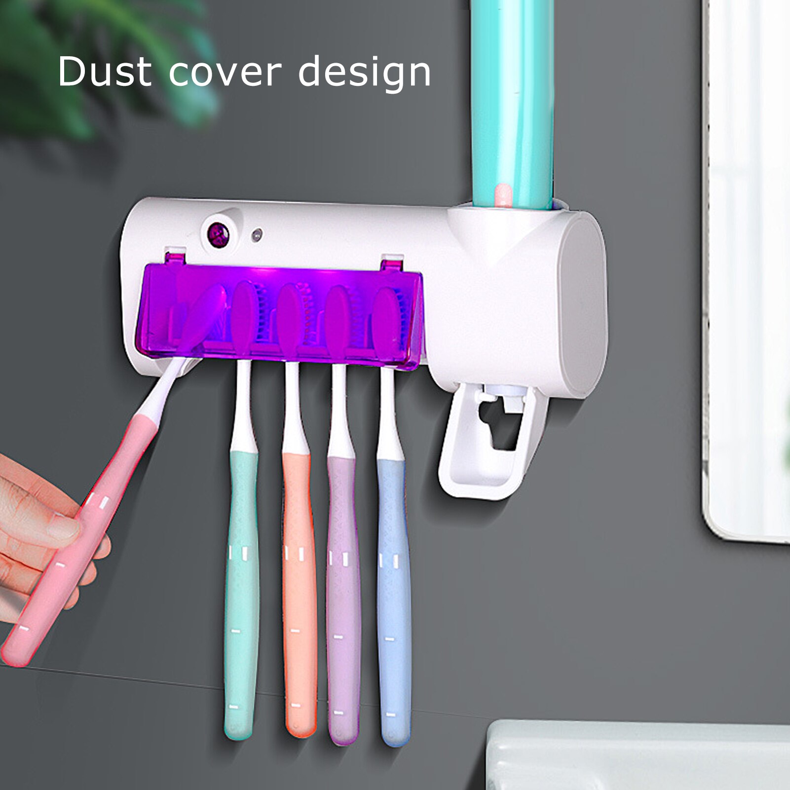 UVC Toothbrush Holder Sanitizer Automatic Toothpaste Squeezer Dispenser Wall Mount Rack Cleaning Organizer for Home Bathroom