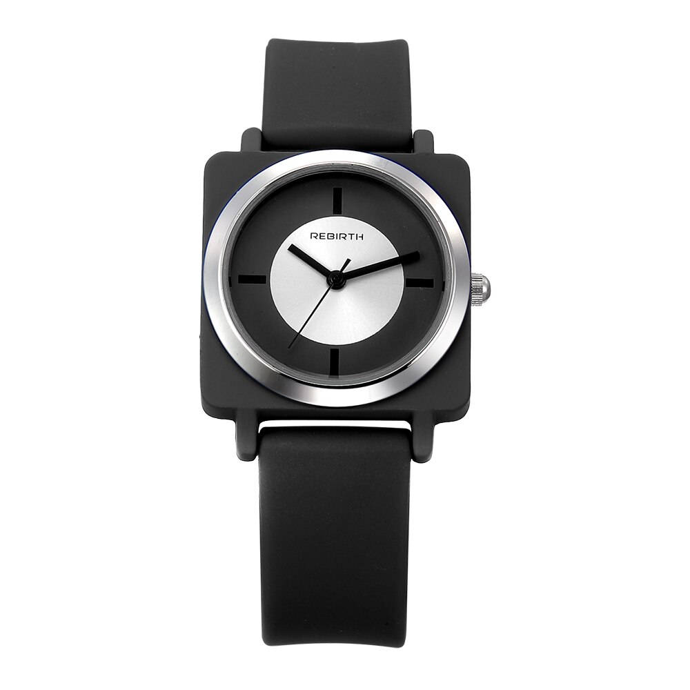 Wedergeboorte Dames Horloges Echt Horloges Siliconen Band Vrouwen Horloges Vierkante Horloge Vrouwen Klok Relogio Feminino Saat: Black