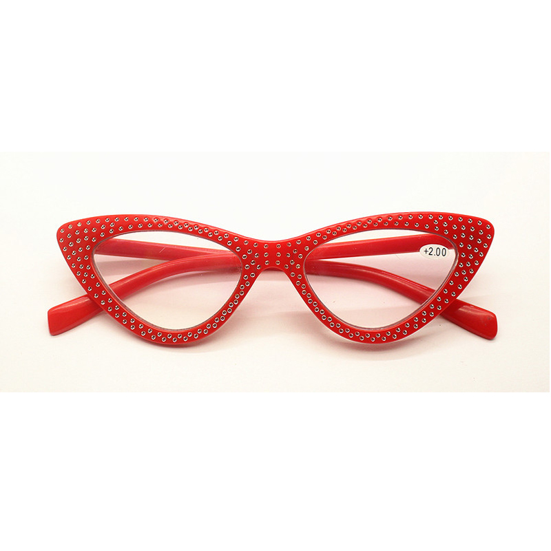 Seemfly klassiske kvinner lesebriller diamant harpiks hyperopi reseptbelagte briller dame rhinestone eyewear readers  +1.0 3.5: +100 / Rød