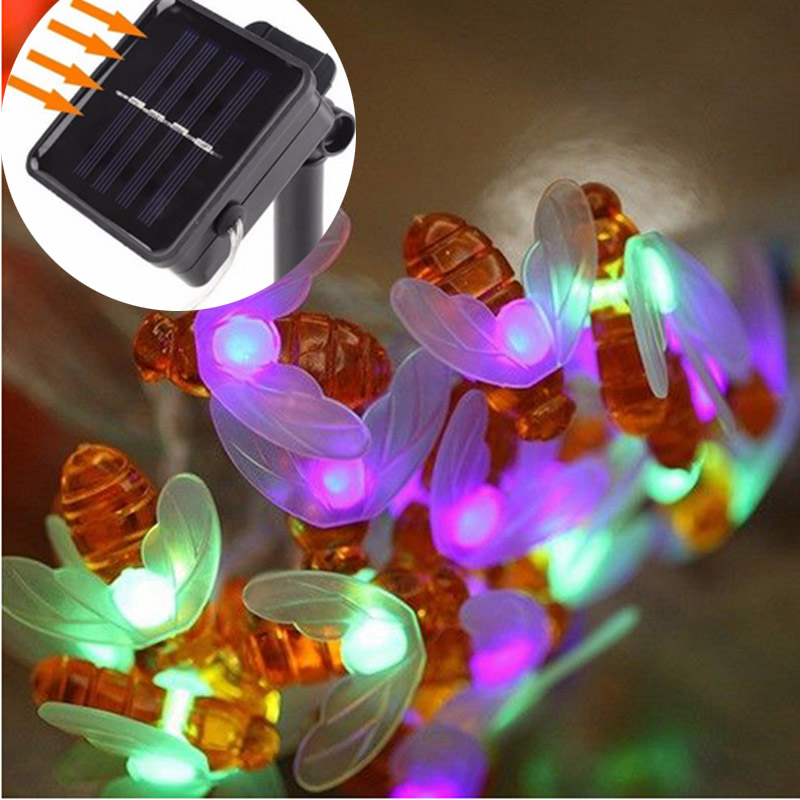 Solar Powered Cute Honey Bee LED String Light 20 LEDs / 100 LEDs Fairy Light Outdoor Garden Fence Patio Christmas Garland Lights: multe color / 5m 20leds