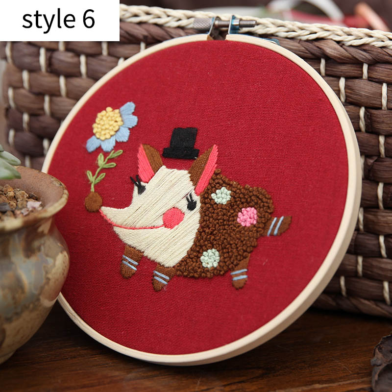 Pinturas colgantes, 15x15cm, Kit DIY bordado hecho a mano, paquete de Material de costura para principiantes con bonitos dibujos de animales: style 6