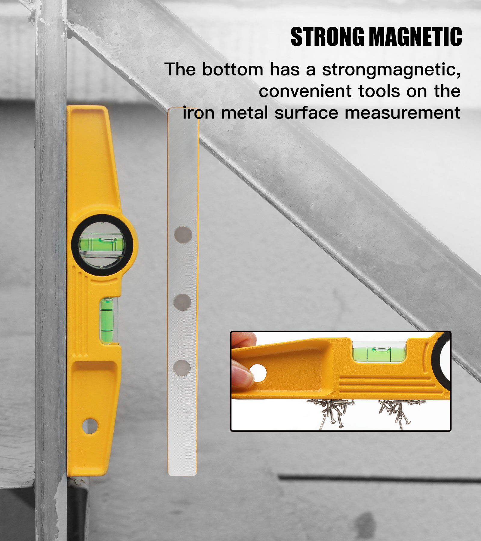 Rongpro Portable Magnetic Spirit Level High Precision Aluminum Construction Leveling Tool Measurement Bubble 250mm Gauge Anti-ru