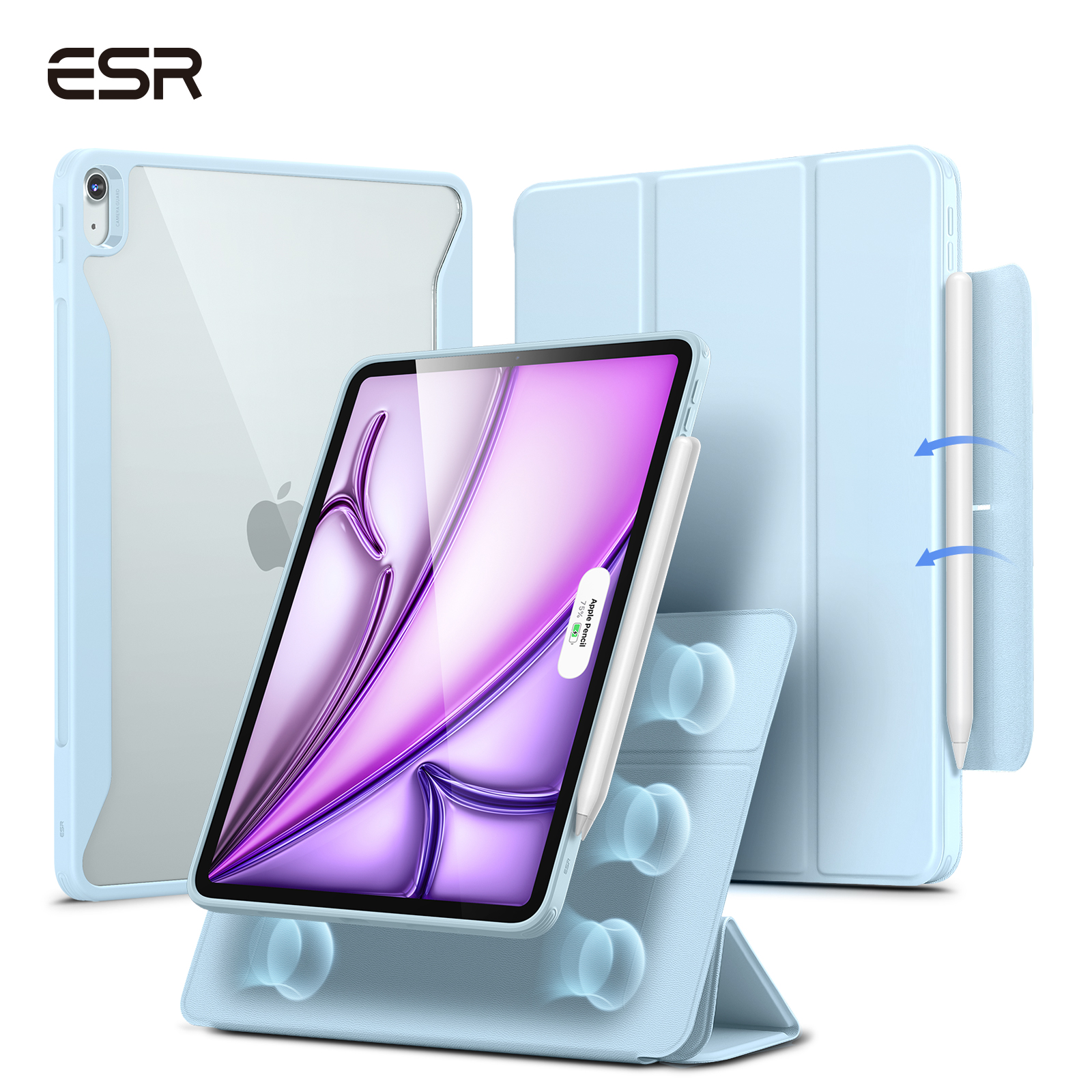 ESR para iPad Air 13/11 pulgadas (2025/2024) M3/M2 con portalápices soporte Vertical cubierta magnética extraíble para Air 5/4: Ipad Pro11 2020 / Blanco