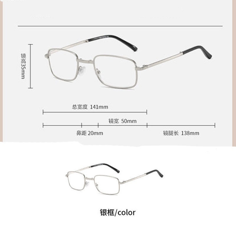 Ochelari de citit retro bărbați și femei ochelari pliabili ramă ochelari ochelari pliabili din metal argintiu  +0.5+0.75+125+175+500+55