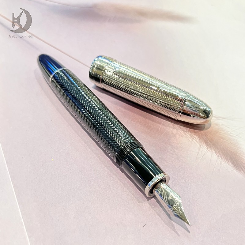 JD 129 pluma de lujo con punta de iridio y convertidor de tinta, plumas estilográficas de caligrafía de Metal con Clip plateado dorado grande de primera para recuerdo