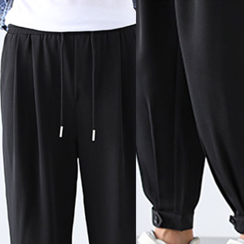 Sommar enfärgade is sidenbyxor för män haremsbyxor ankel loose fit hip hop byxor snörning snabbtorkande smala fritidsbyxor