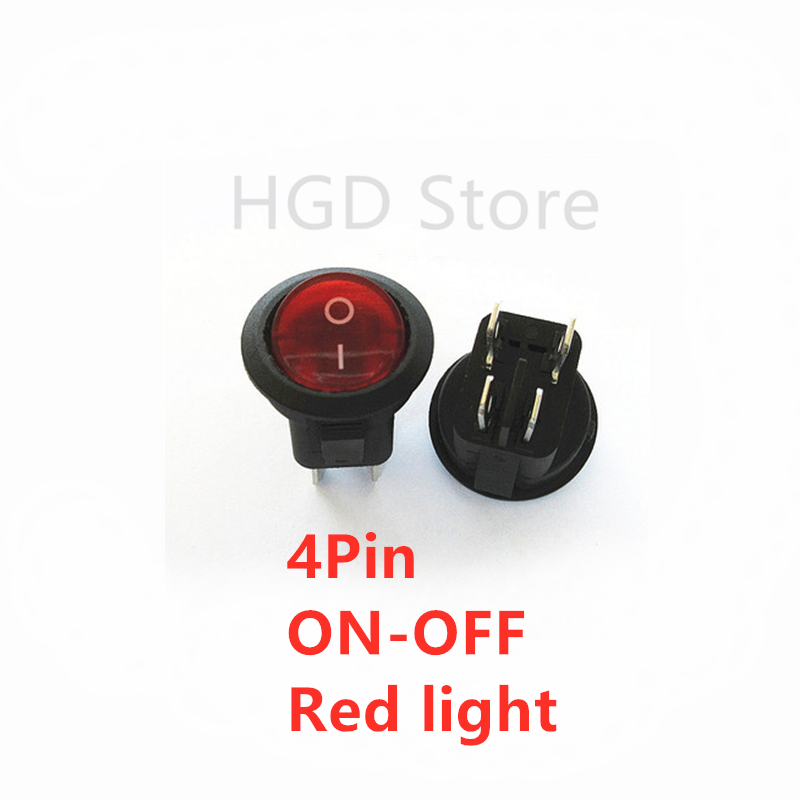 2PCS KCD1 20MM Round Rocker Switch 2/3/4Pin ON-OFF-ON 12V 6A/250VAC 10A/125VAC SPST LED Car Push Button Switch With Light: Yellow