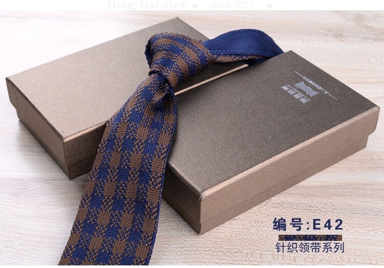 GUSLESON 6cm Slim Knit Tie for Men Business Leisure Skinny Necktie Burgandy Colorful Striped Dots Weave Ties: 42