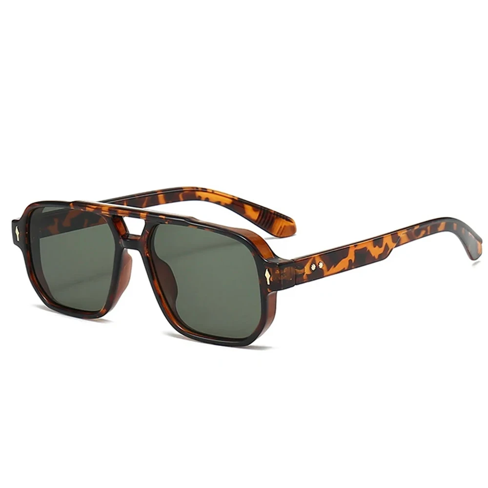 JNPCXI Vintage doble puente hombres gafas de sol cuadradas verde océano lente UV400 gafas mujeres tendencia remaches gafas de sol: Gris