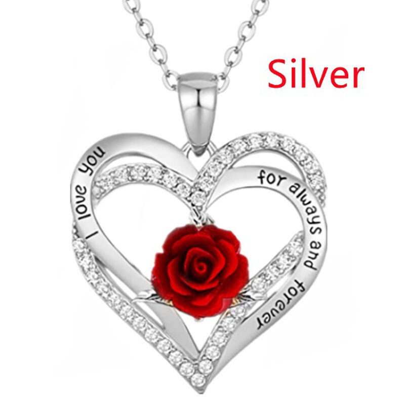 Income Rose Flower Pendant Necklace Anniversary Party Accessories Birthday Mother's Day Jewelry Mom Ladies Girls: X197-silver