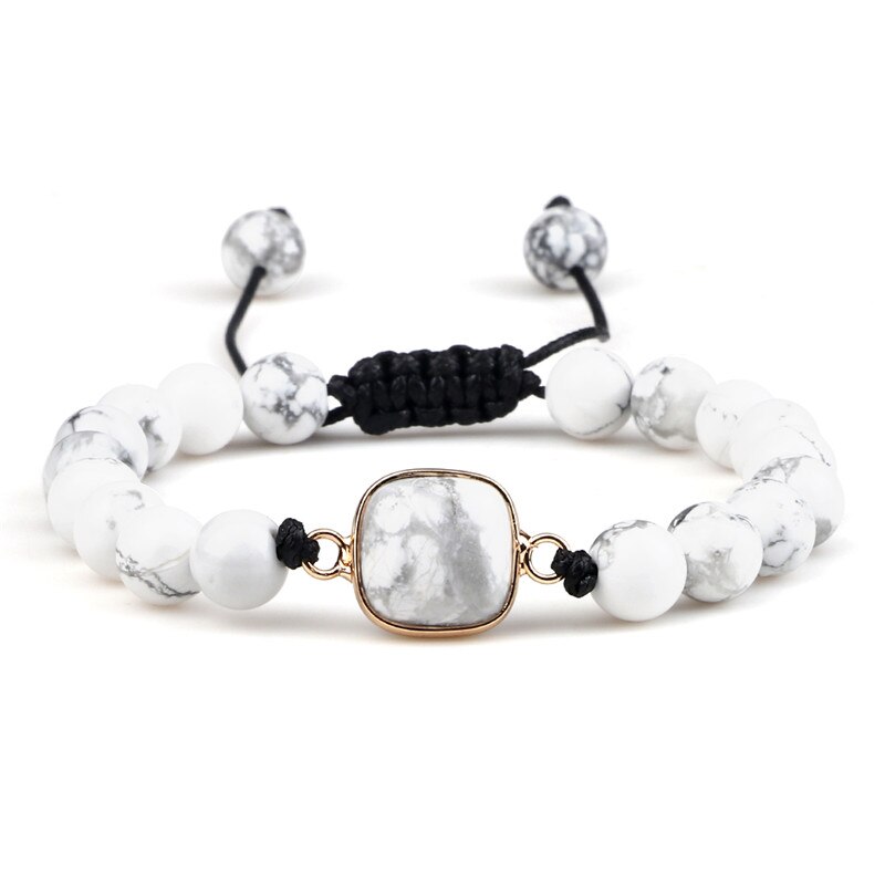Vrouwen Armband Mode Natuursteen Groene Malachiet Bead Charm Handgemaakte Strengen Wrap Gevlochten Armbanden Voor Mannen Sieraden: White