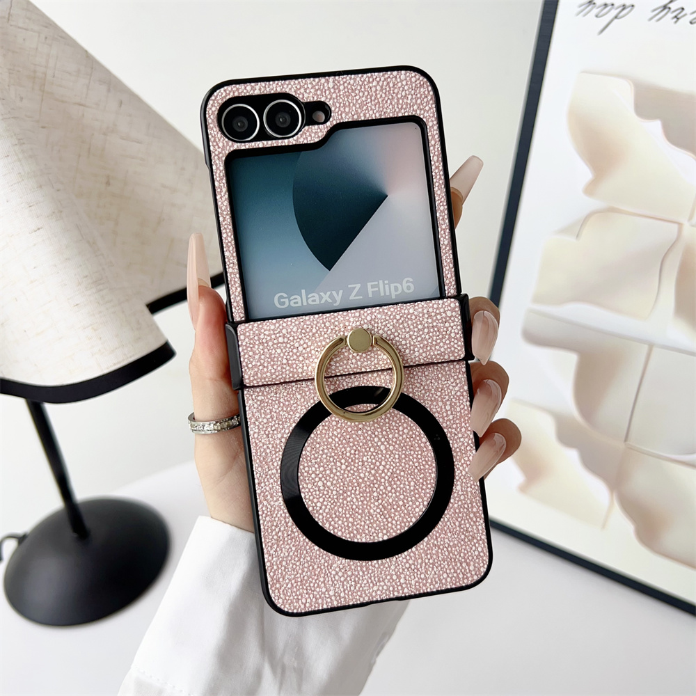 Glitter Magnetische Ring Houder Case voor Samsung Galaxy Z Flip6 Zflip5 ZFlip 3 4 5 6 Magsafe Draadloze Lading Scharnier Schokbestendige Cover: Polyester / Goud