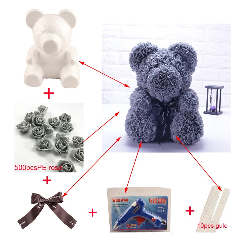 1PC 15cm/20cm/35cm Foam Rose Bear Mold DIY TOY Artificial Rose Flower Bear Plastic Bear Roses Luck Dog Mold Model