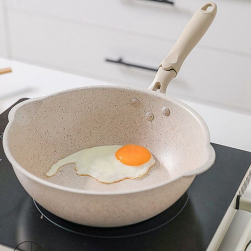 Verdikte Bodem Steen Koekenpan Multifunctionele Non-stick Pannen Diepe Nougat Pot Wok Pan Met Glazen Deksel 20Cm