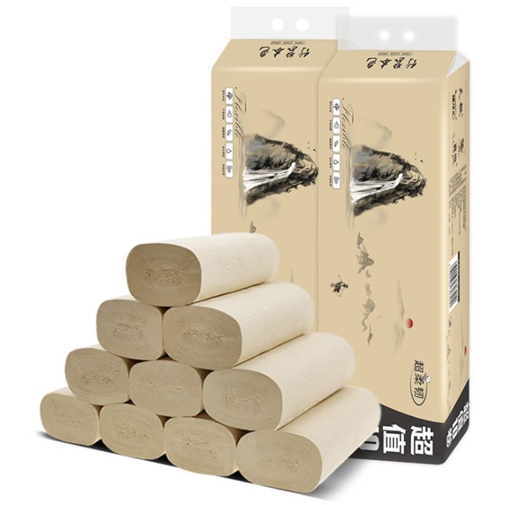 10 Rolls Papieren Handdoek Bamboe Pulp Natuurlijke Tissue Huishoudelijke Verdikte Toiletpapier