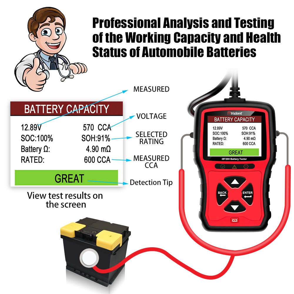Vident IBT200 12V Auto Batterij Tester 24V Zware Vrachtwagens Lader Analyzer 100 Tot 2000 Cca Voertuig Zwengelen scanner Tool