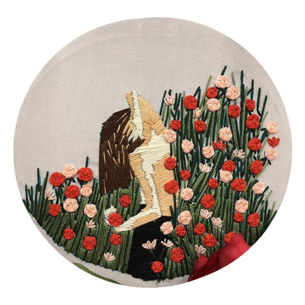 Borduurwerk Starter Kruissteek Kit Bloem Meisje Patroon 20Cm Borduurring