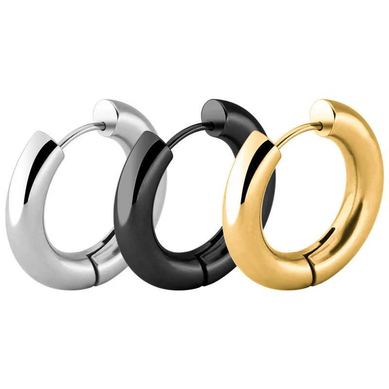 2pc Stainless Steel Small Hoop Earrings Punk Hip Hop Circle Round Huggie Hoop Earrings for Women Men Ear Ring Ear Bone Buckle