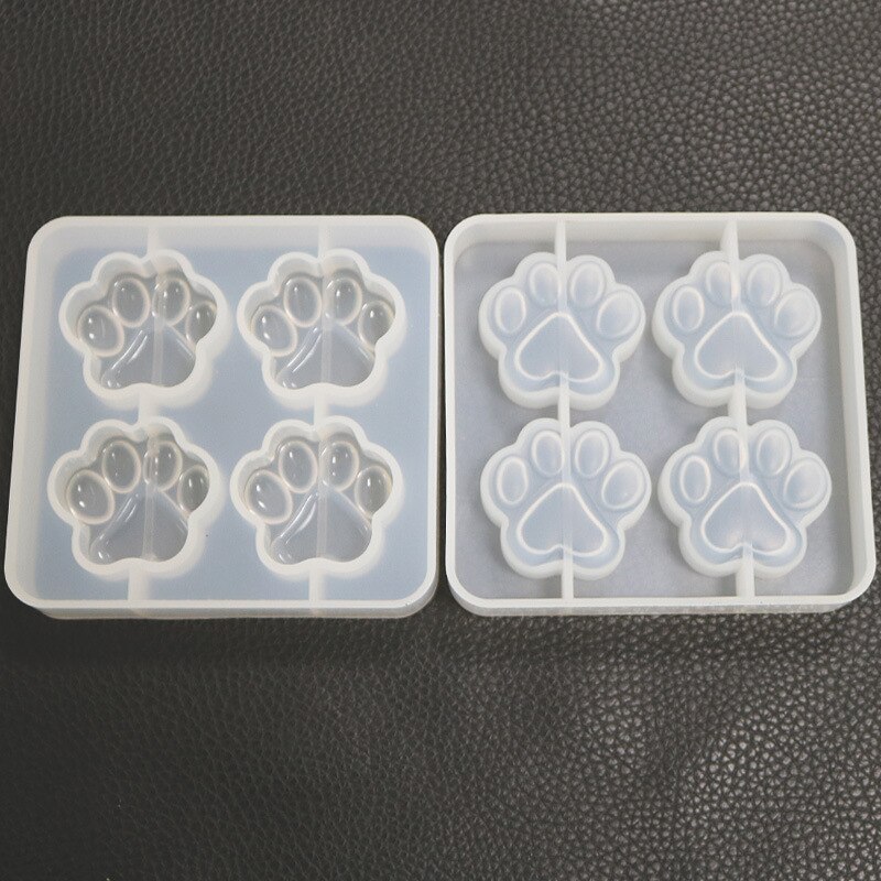 Gato pata molde de silicone (4 cavidade) cão molde de pata animal molde claro para resina uv decoden cabochão diy moldes de resina para jóias