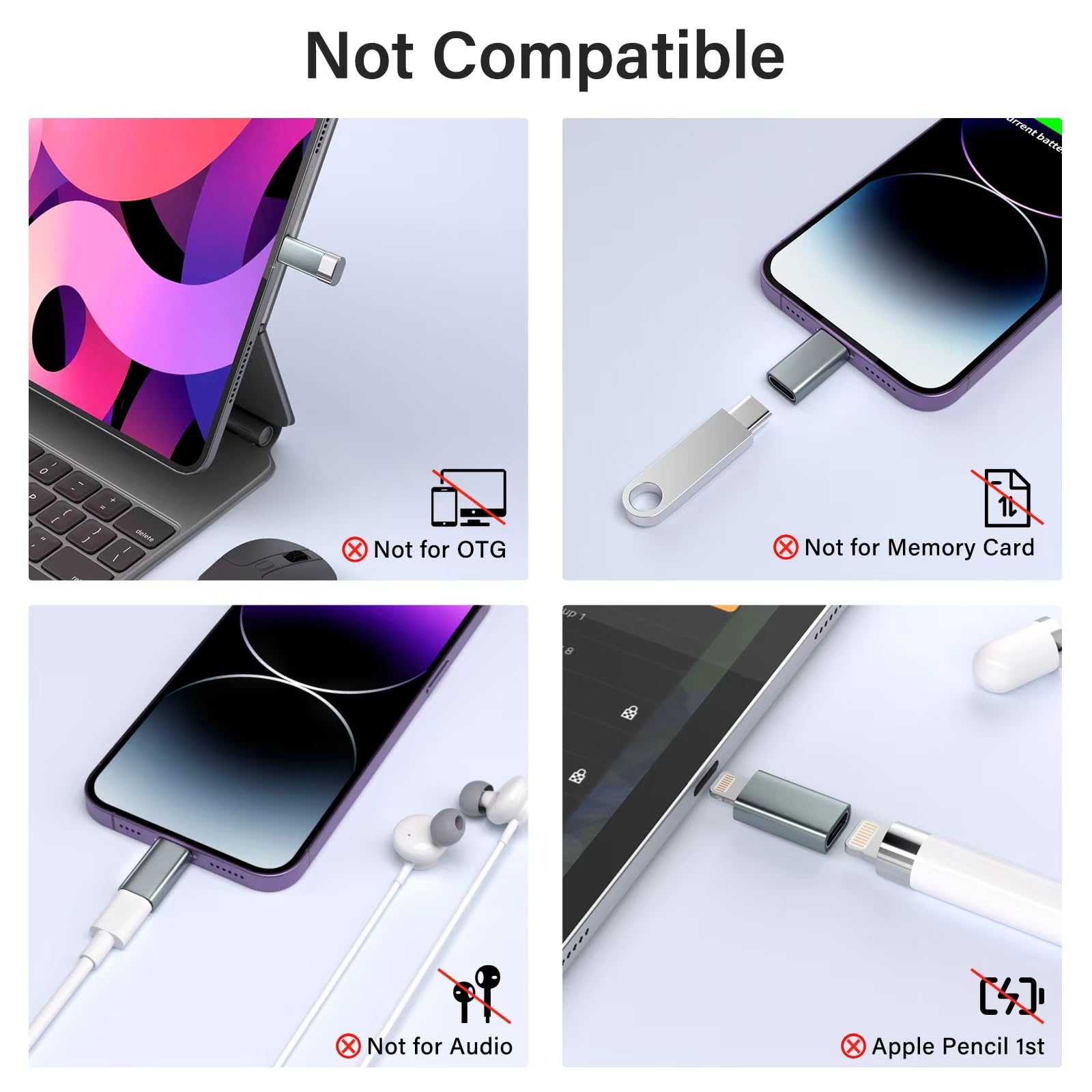 4PCS USB C to Lightning Adapter 15W Fast Charging & Data Sync Converter for iPhone iPad AirPods