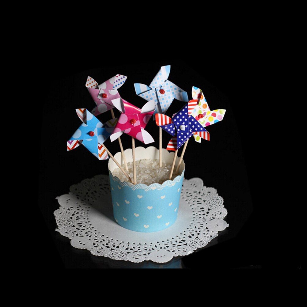24 stuks Mooie Mini Windmolen Cupcake Picks Cake Toppers Wedding Baby Shower Party Cake Bakken Decoraties (Willekeurige Kleuren)