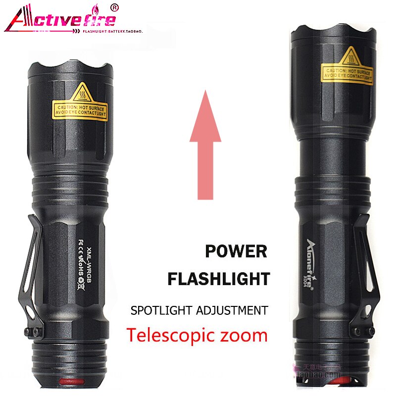 LED4 color in 1 flashlight, waterproof, zoom, suitable for camping and hiking, rechargeable red green, blue white bright light