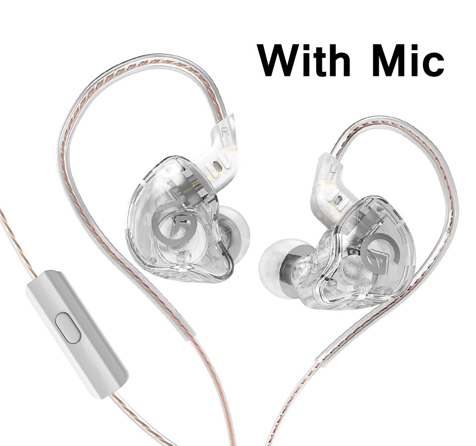 GK G1 Earphone HiFi Wired Headphone With Microphone Noise Cancelling Headset Musician Monitor Earbuds Sports Running EDX fone: Silver With Mic