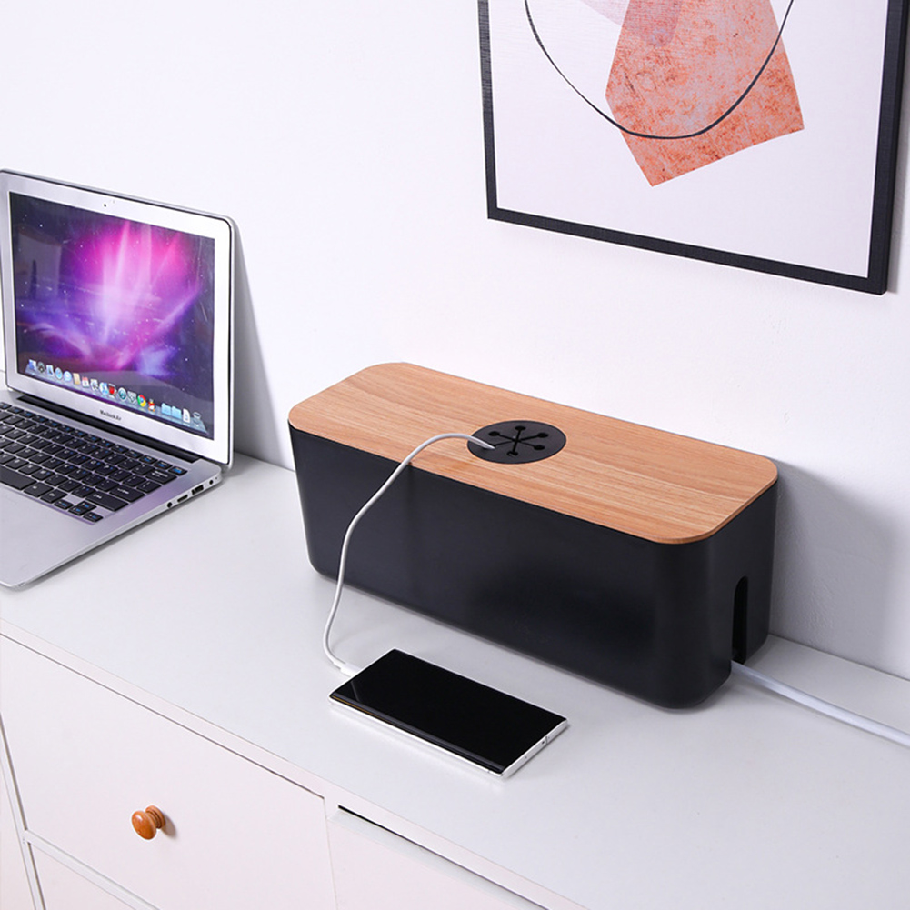 Cable Management Box Cable Organizer Box Protect Cables Wire Organizer Bins Large Capacity with Lid for Hiding Messy Cables