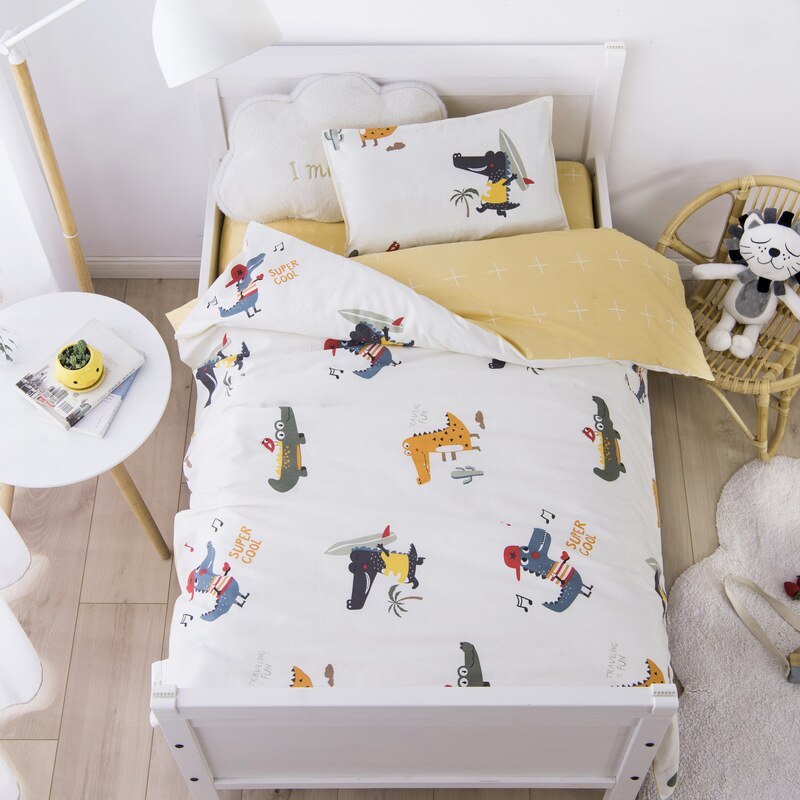 3 stk bomuldsseng sengelinned sæt tegneserie baby sengetøjssæt inkluderer pudebetræk lagen dynebetræk uden fyldstof: 4