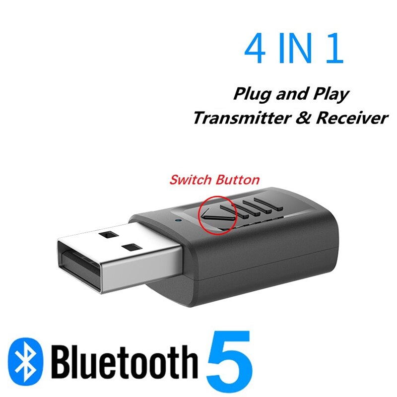 4-In-1 Usb Bluetooth Zender Bluetooth Ontvanger 5.0 Pc Tv O Zender