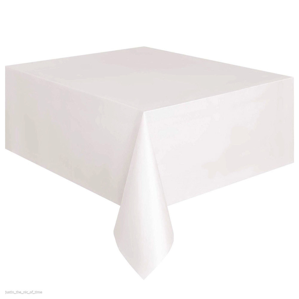 Large Plastic Rectangle Table Cover Cloth Wipe Clean Party Red White Black Tablecloth Covers for Birthday wedding christmas: WHITE