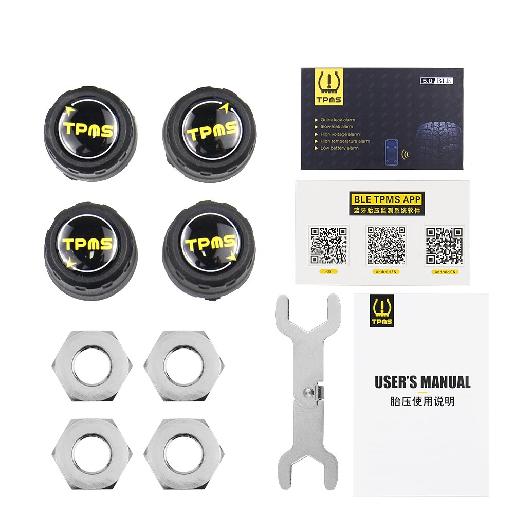 Tpms Bandenspanning Alarm Systeem Sensor Voor Motorfiets Bluetooth 5.0 Tmps Android/Ios Bandenspanningscontrolesysteem: BT5.0 External Car