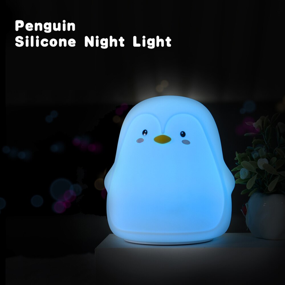 Dejlig penguim natlys berøringssensor desktop dekorative lys tegneserie blød silikone 7 farver smd led lampe til børn