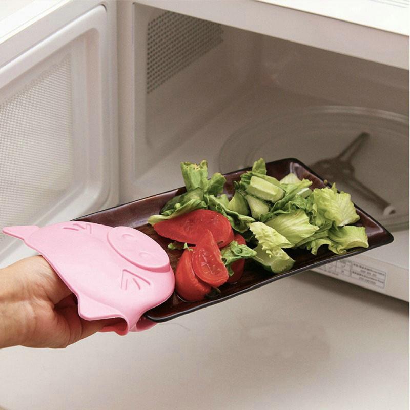 2Pcs/Set Non Stick Anti-slip Crocodile Pig Silicone Heat Holder Cooking Baking Oven Mitts Cute Gloves Bakeware Kitchen Tools