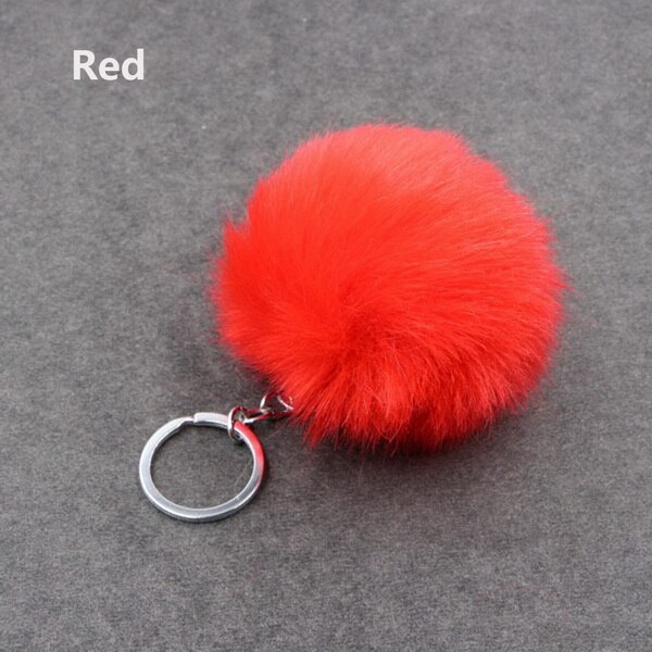 de Navidad Artificial Bola de pelo de conejo de peluche de felpa Fuzzy Llavero de pelo llavero con pompón coche bolsa llavero colgante de llavero de la joyería: Red