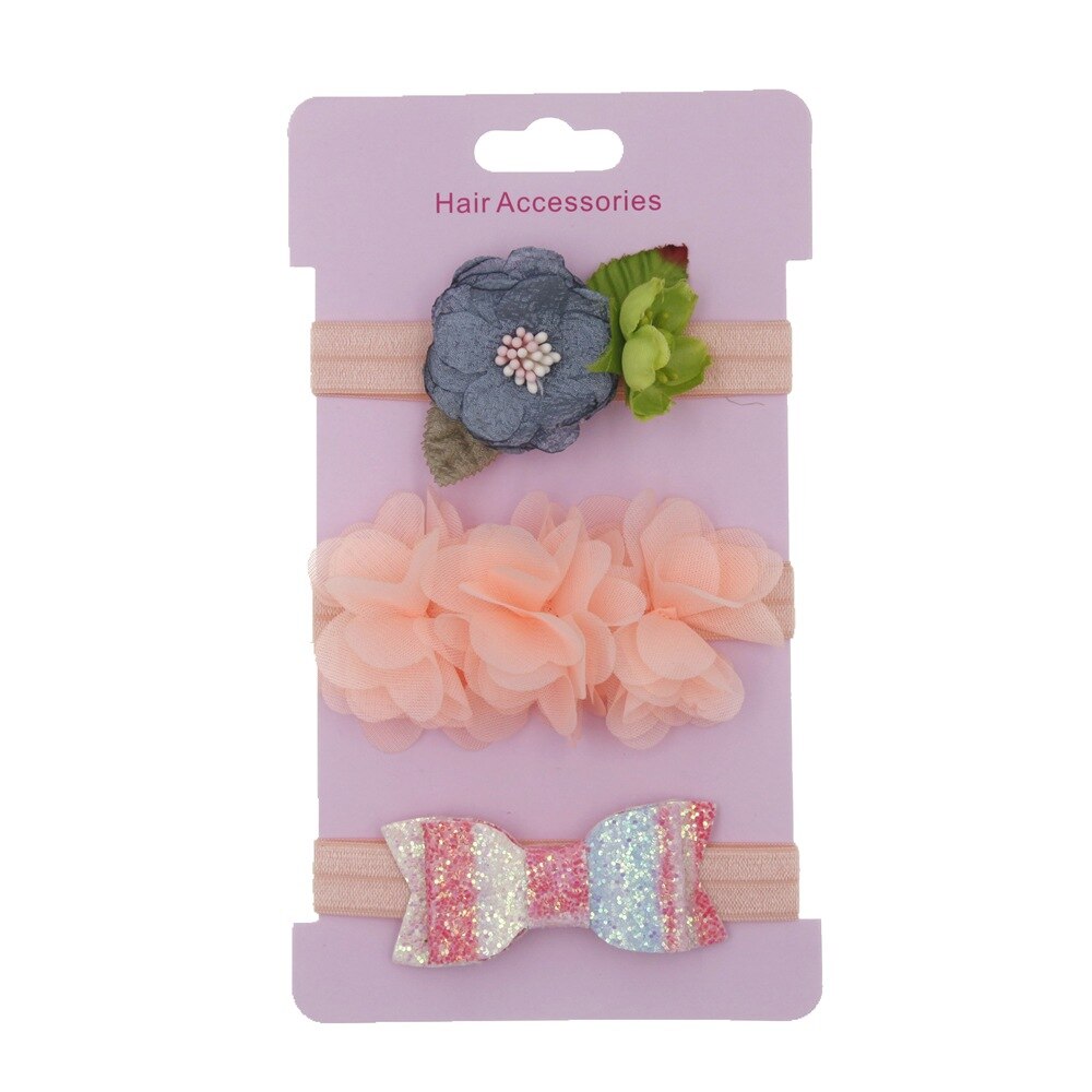 Baby pannband set elastisk paljett rosett hårband flickor bowknot casual söta huvudbonader baby barn håraccessoarer 3 st/lot: Persika
